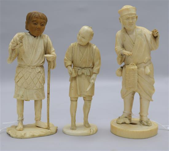 Three Japanese ivory figures height 15cm